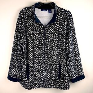CB Plus‎ Casual Women’s Sz 1X Full Zip Animal Print Jacket Velour Soft Cozy